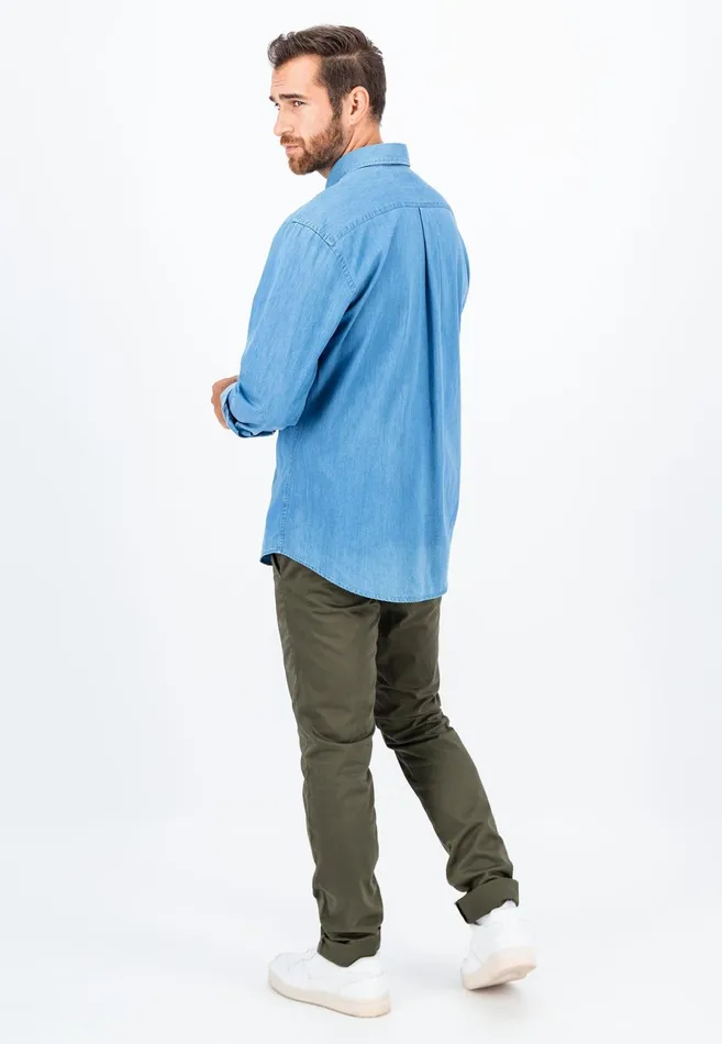 Shirts Men FYNCHHATTON Jeans Shirt With Buttondown Collar Navycrystal Blue