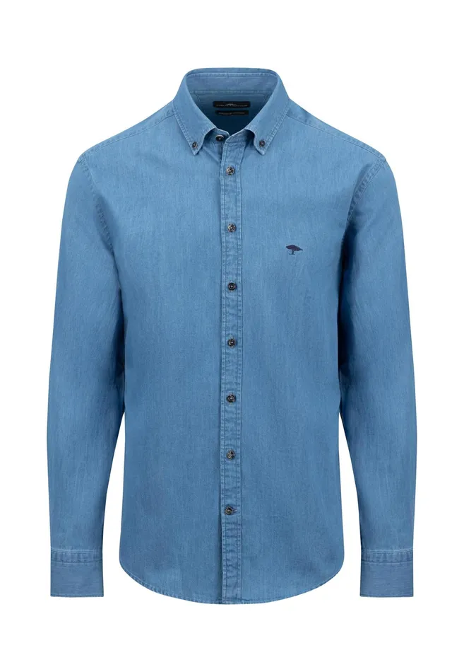 Shirts Men FYNCHHATTON Jeans Shirt With Buttondown Collar Navycrystal Blue