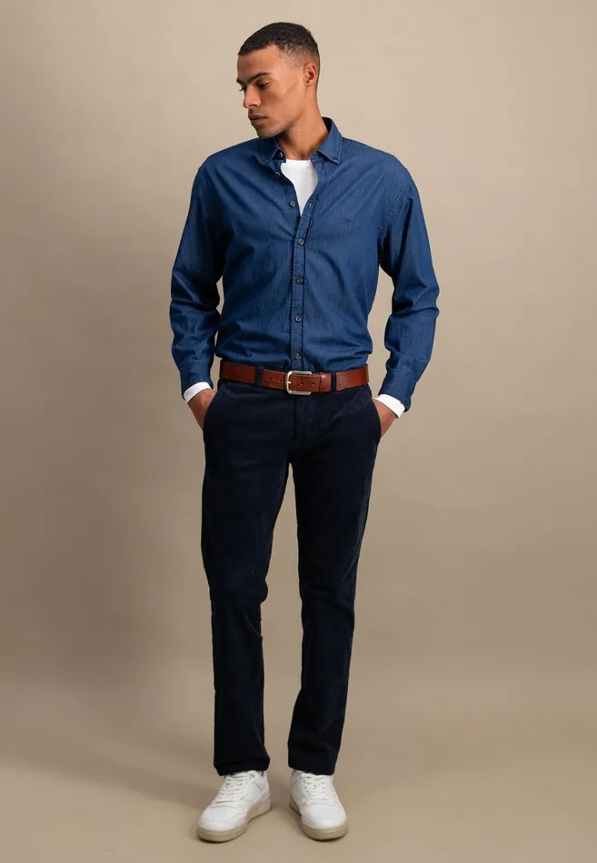 Shirts Men FYNCHHATTON Jeans Shirt With Buttondown Collar Navycrystal Blue
