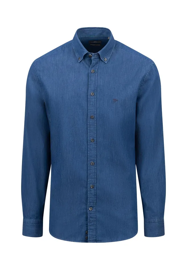 Shirts Men FYNCHHATTON Jeans Shirt With Buttondown Collar Navycrystal Blue