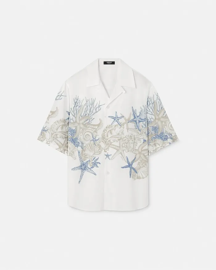 Shirts Men Versace Barocco Sea Cotton Shirt Whiteprint