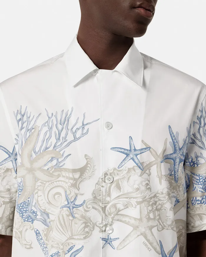 Shirts Men Versace Barocco Sea Cotton Shirt Whiteprint
