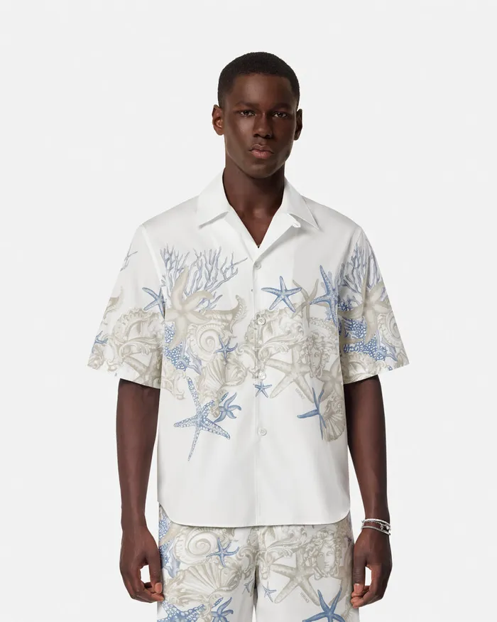 Shirts Men Versace Barocco Sea Cotton Shirt Whiteprint