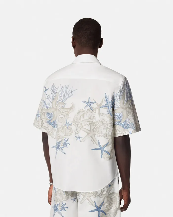 Shirts Men Versace Barocco Sea Cotton Shirt Whiteprint