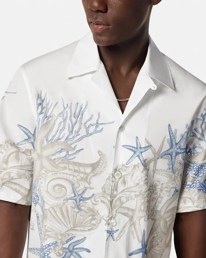 Shirts Men Versace Barocco Sea Cotton Shirt Whiteprint
