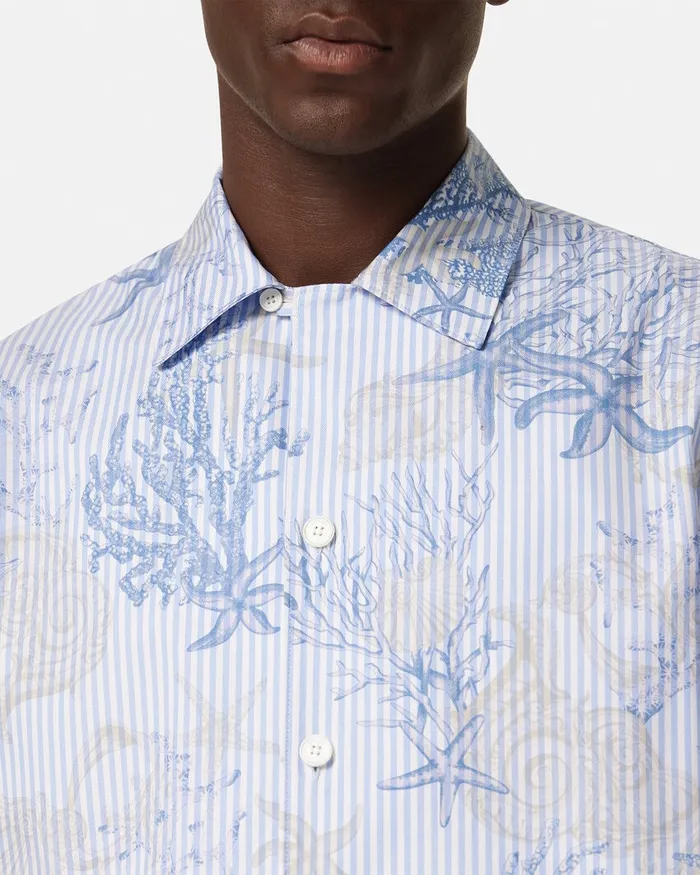 Shirts Men Versace Barocco Sea Striped Shirt Blueprint