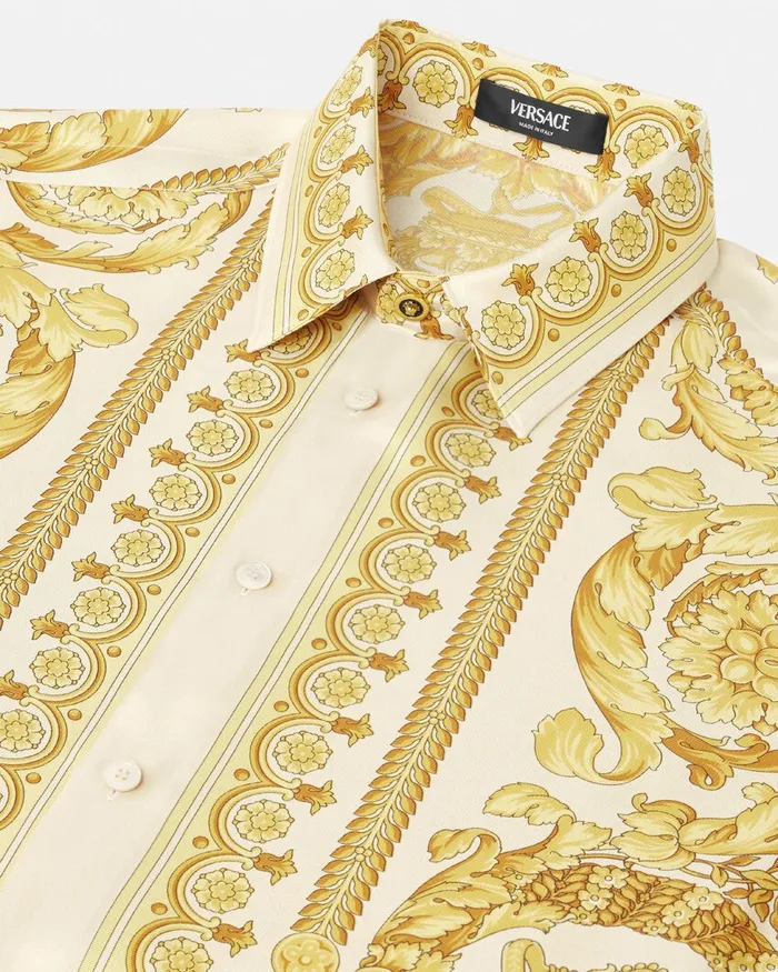 Shirts Men Versace Barocco Silk Shirt Yellowprint