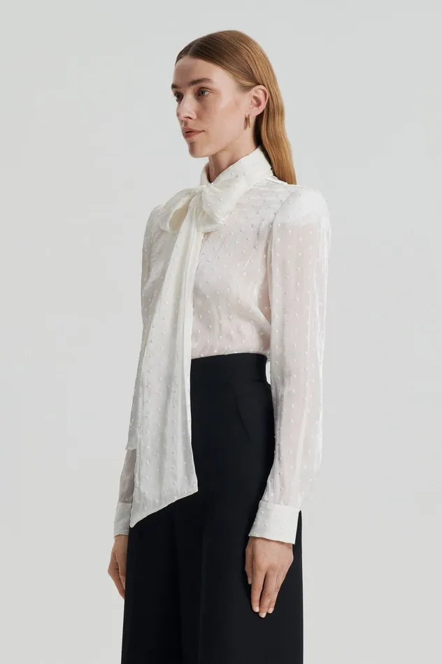 Shirts SATIN BOW SHIRT CREME Scanlan Theodore Women Shirts SATIN BOW SHIRT CREME Scanlan Theodore Women