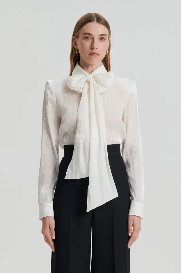 Shirts SATIN BOW SHIRT CREME Scanlan Theodore Women Shirts SATIN BOW SHIRT CREME Scanlan Theodore Women
