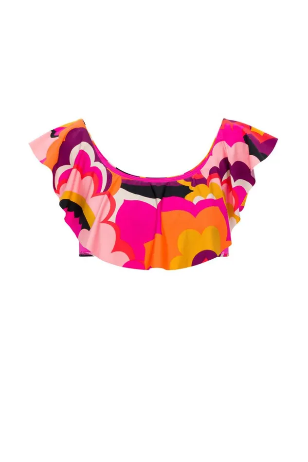 SHOP Trina Turk MATCHING SWIM SETS WOMEN039S FAN FAIRE OFF THE SHOULDER RUFFLE BANDEAU SWIM TOP