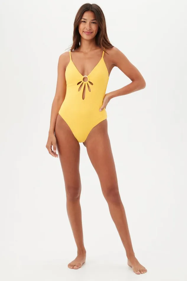 SHOP Trina Turk ONE PIECE SWIMWEAR WOMEN039S JOPLIN JACQUARD PETAL CUTOUT PLUNGE ONE PIECE SWIMSUIT