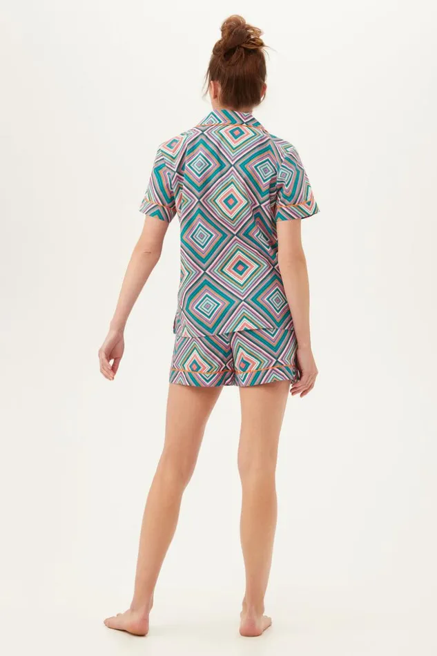 SHOP Trina Turk WOMEN039S SLEEPWEAR DIAMOND GEO WOMEN039S SHORT SLEEVE SHORTY JERSEY PJ SET