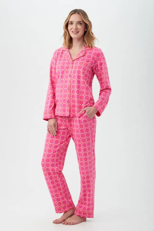 SHOP Trina Turk WOMEN039S SLEEPWEAR GEO HEX WOMEN039S LONG SLEEVE LONG PANT JERSEY PJ SET