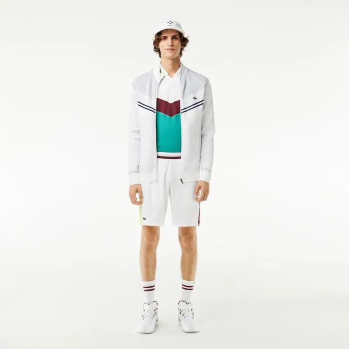 Shorts and Swim Men Lacoste Men039s Lacoste Tennis X Daniil Medvedev Regular Fit Shorts White Flashy Yellow Bordeaux Q0i