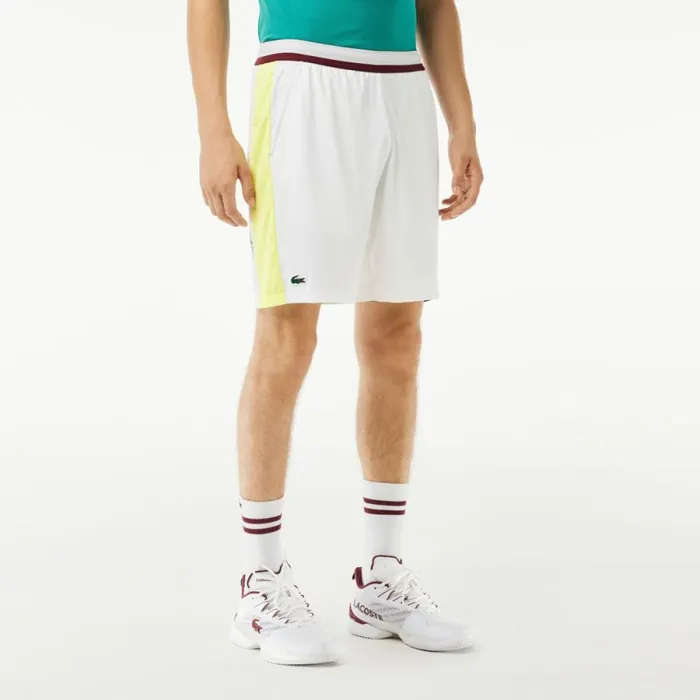 Shorts and Swim Men Lacoste Men039s Lacoste Tennis X Daniil Medvedev Regular Fit Shorts White Flashy Yellow Bordeaux Q0i