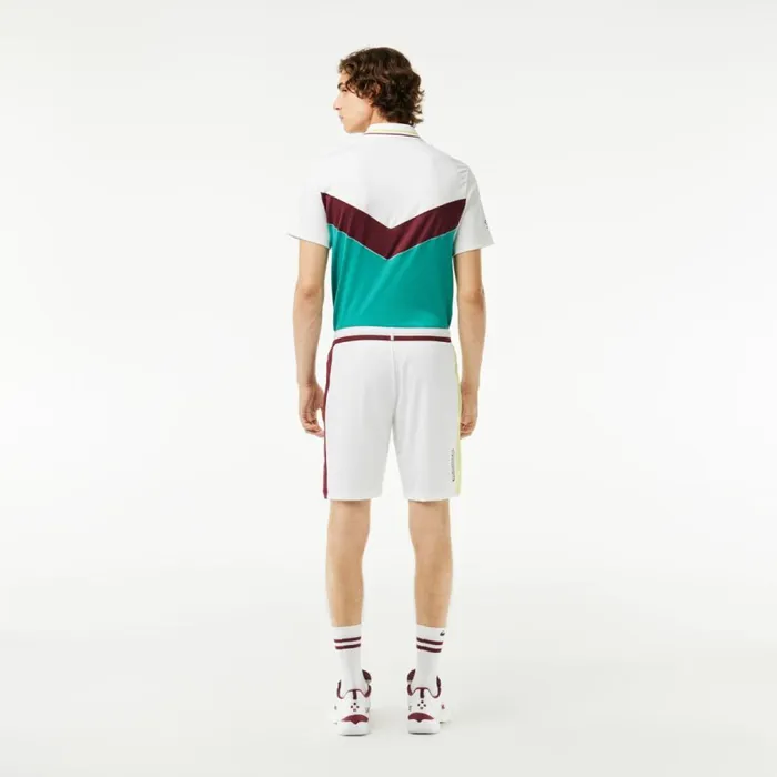 Shorts and Swim Men Lacoste Men039s Lacoste Tennis X Daniil Medvedev Regular Fit Shorts White Flashy Yellow Bordeaux Q0i