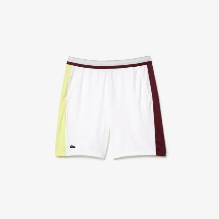 Shorts and Swim Men Lacoste Men039s Lacoste Tennis X Daniil Medvedev Regular Fit Shorts White Flashy Yellow Bordeaux Q0i