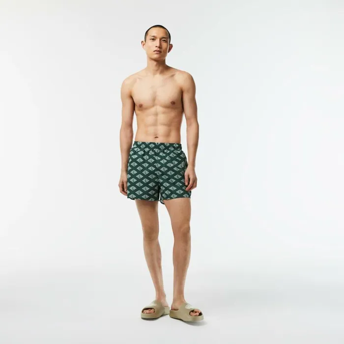 Shorts and Swim Men Lacoste Mens TwoTone Monogram Swim Trunks Green White Yrr Shorts and Swim Men Lacoste Mens TwoTone Monogram Swim Trunks Green White Yrr
