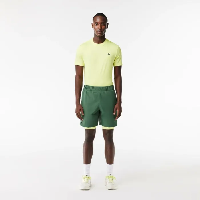 Shorts and Swim Men Lacoste Mens TwoTone SPORT Lined Shorts Dark Green Flashy Yellow Ril Shorts and Swim Men Lacoste Mens TwoTone SPORT Lined Shorts Dark Green Flashy Yellow Ril