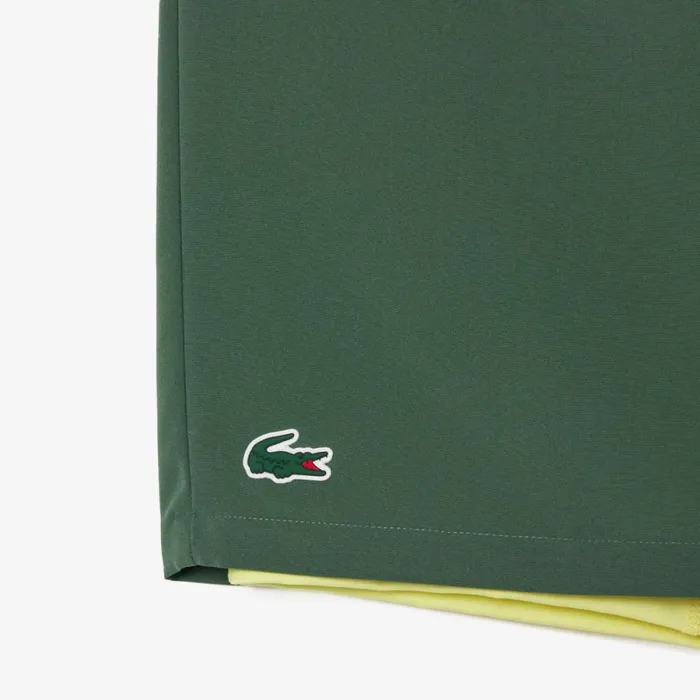 Shorts and Swim Men Lacoste Mens TwoTone SPORT Lined Shorts Dark Green Flashy Yellow Ril