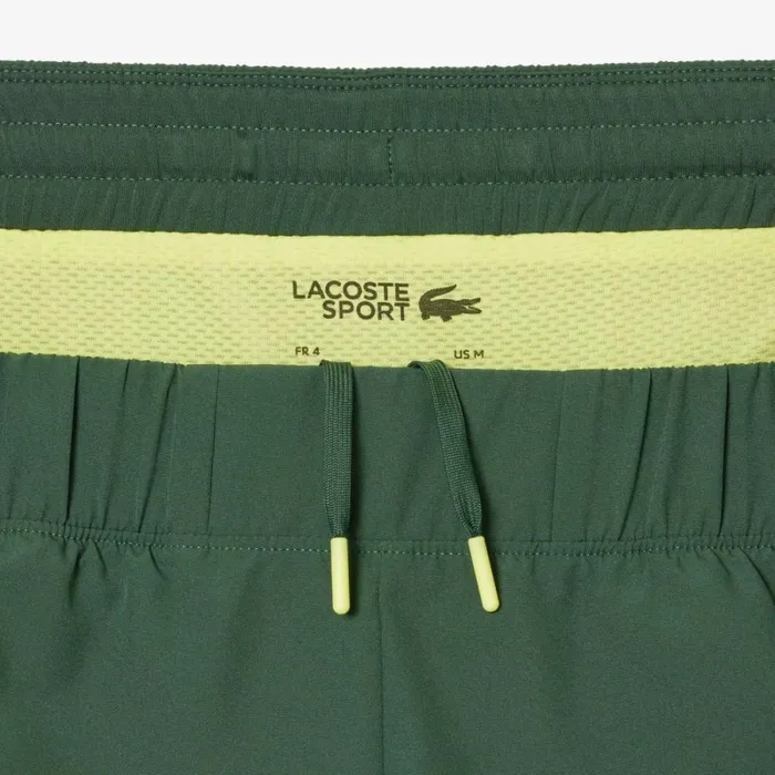 Shorts and Swim Men Lacoste Mens TwoTone SPORT Lined Shorts Dark Green Flashy Yellow Ril