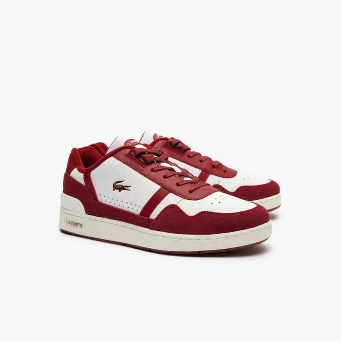Sneakers Men Lacoste Men039s TClip Logo Tongue Leather Sneakers White Red 286