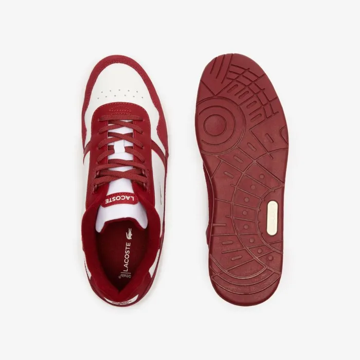 Sneakers Men Lacoste Men039s TClip Logo Tongue Leather Sneakers White Red 286