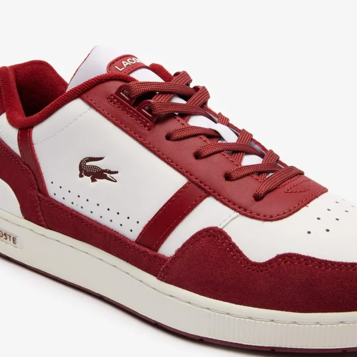 Sneakers Men Lacoste Men039s TClip Logo Tongue Leather Sneakers White Red 286