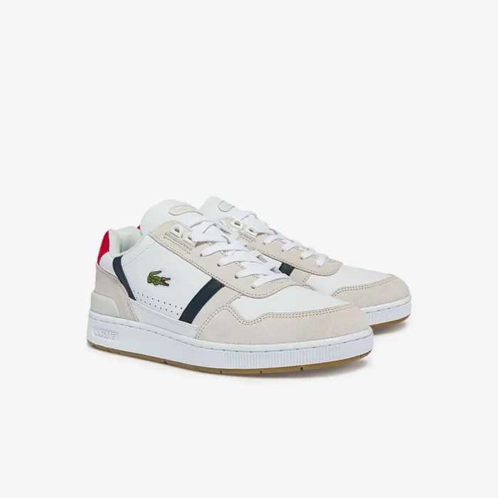 Sneakers Men Lacoste Men039s TClip Multicolor Leather and Suede Sneakers Whtnvyred 407