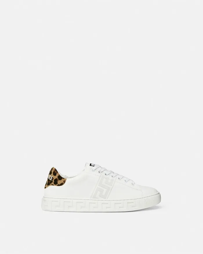 Sneakers Women Versace Leopard Embroidered Greca Sneakers White