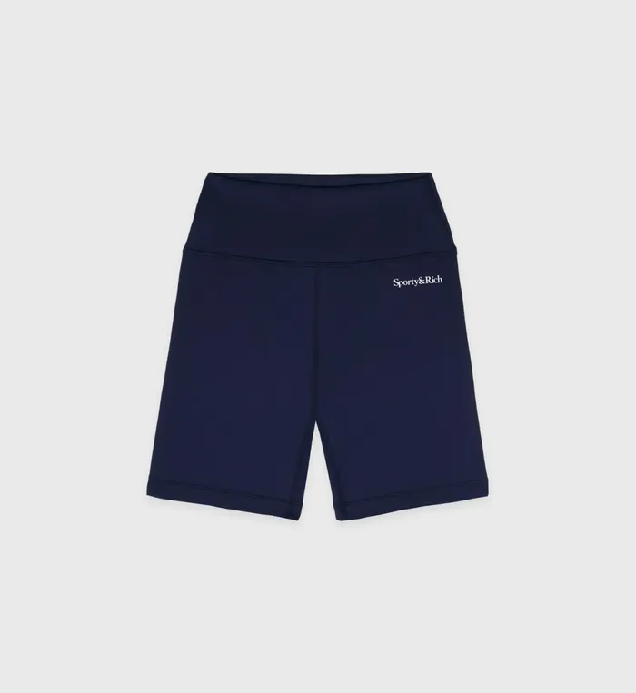 Sporty and Rich Activewear Women Serif Logo Biker Short 8211 NavyWhite