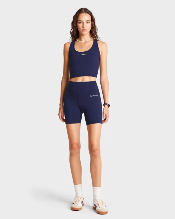 Sporty and Rich Activewear Women Serif Logo Biker Short 8211 NavyWhite