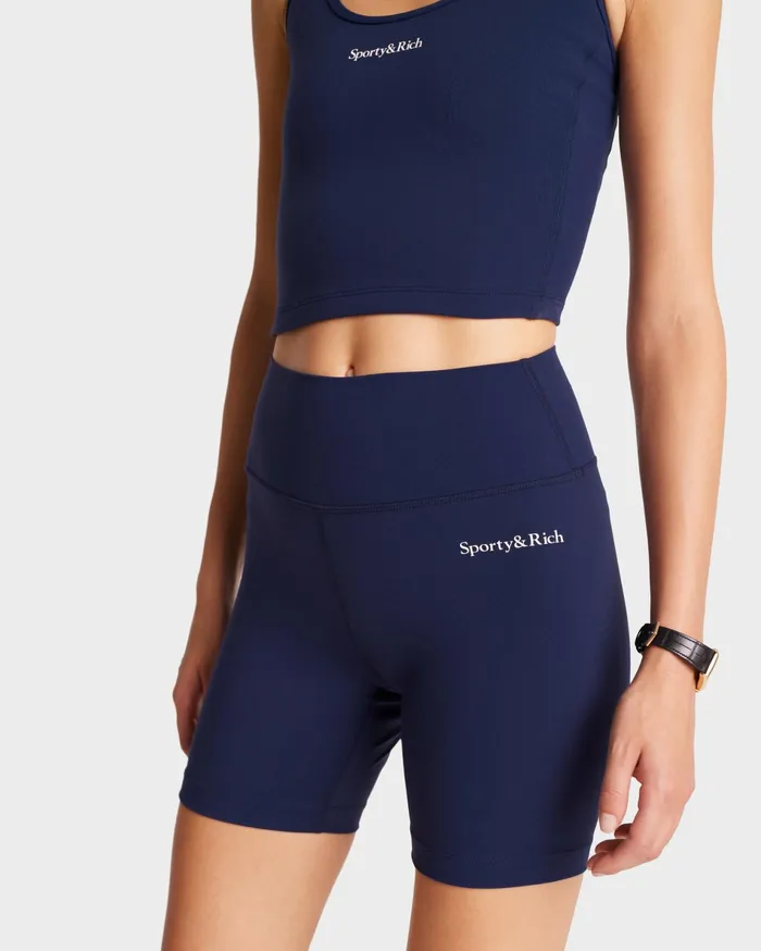 Sporty and Rich Activewear Women Serif Logo Biker Short 8211 NavyWhite