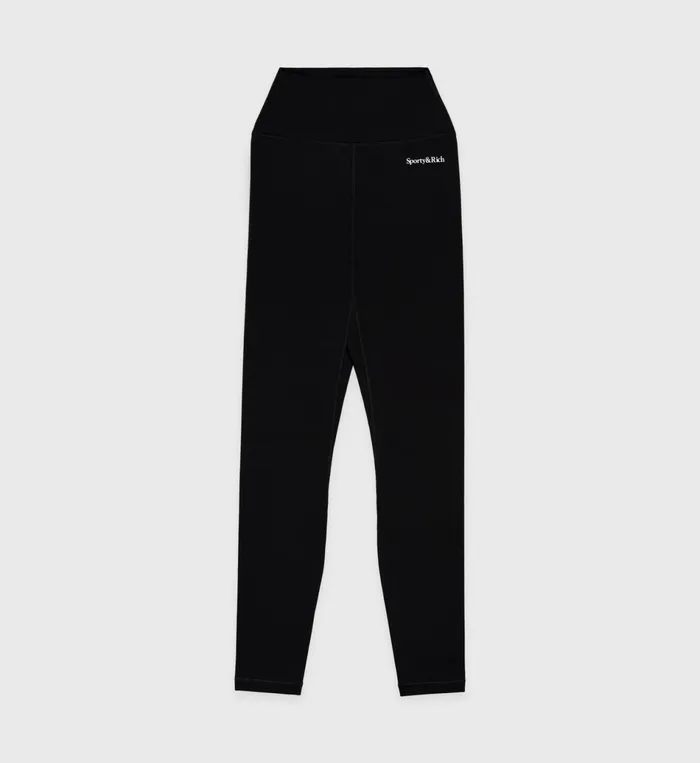Sporty and Rich Activewear Women Serif Logo Legging 8211 BlackWhite