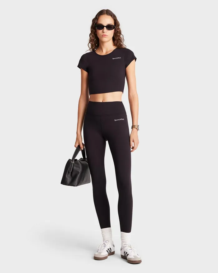 Sporty and Rich Activewear Women Serif Logo Legging 8211 BlackWhite