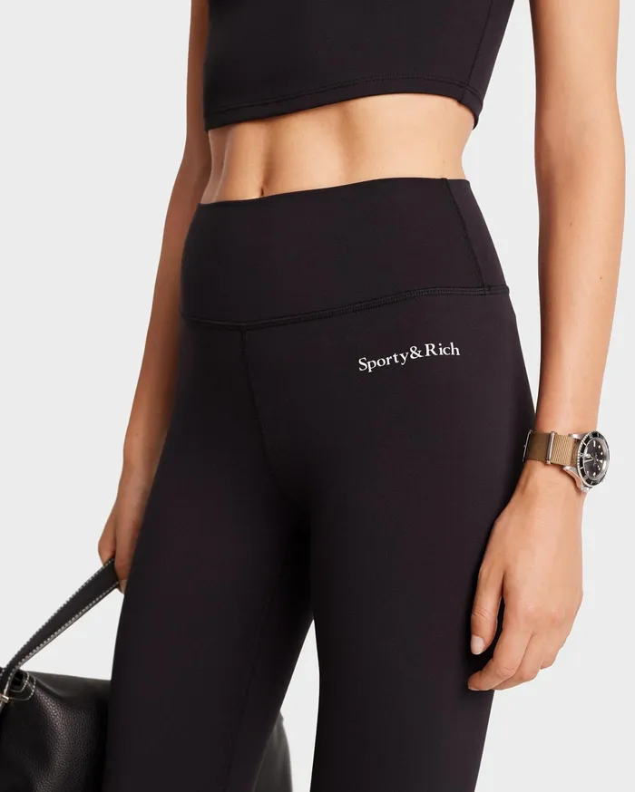 Sporty and Rich Activewear Women Serif Logo Legging 8211 BlackWhite