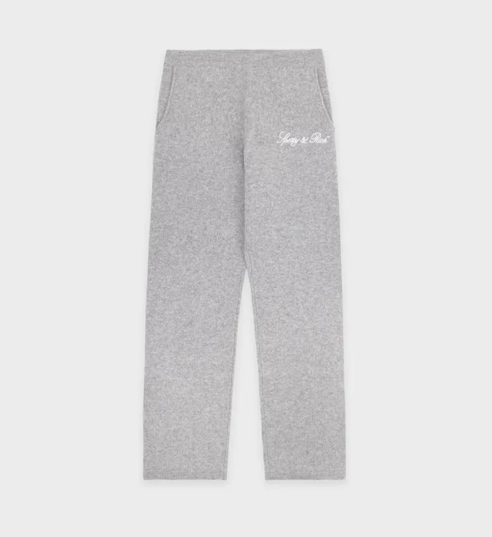 Sporty and Rich Knitwear Women Vendome Script Cashmere Trousers 8211 Heather GrayWhite Sporty and Rich Knitwear Women Vendome Script Cashmere Trousers 8211 Heather GrayWhite