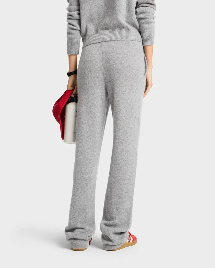 Sporty and Rich Knitwear Women Vendome Script Cashmere Trousers 8211 Heather GrayWhite