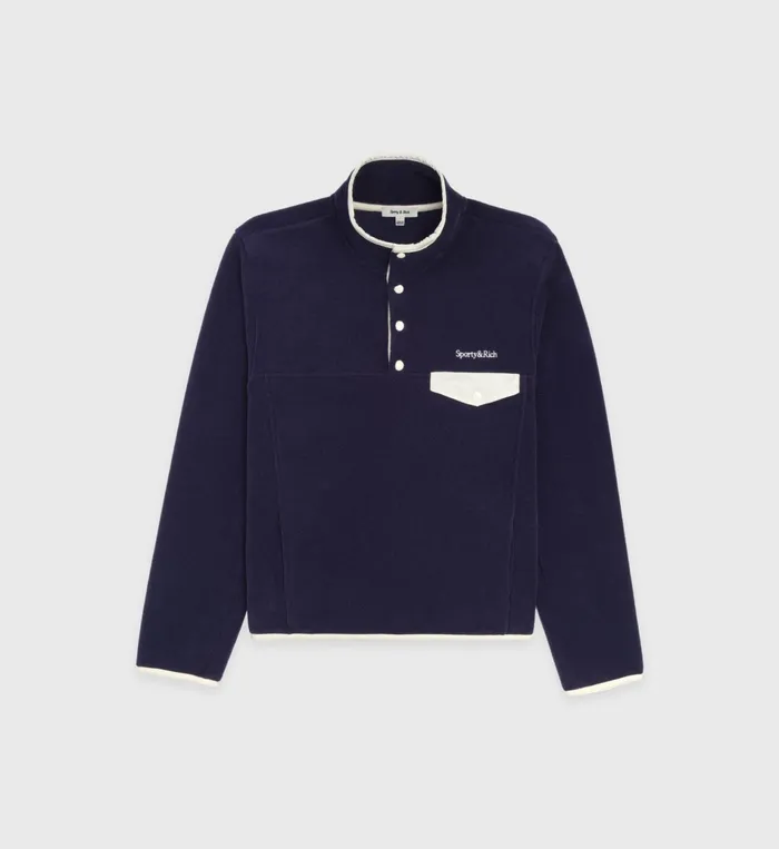 Sporty and Rich Polar Fleece And Sherpa Women Buttoned Polar Sweatshirt 8211 NavyCream Sporty and Rich Polar Fleece And Sherpa Women Buttoned Polar Sweatshirt 8211 NavyCream