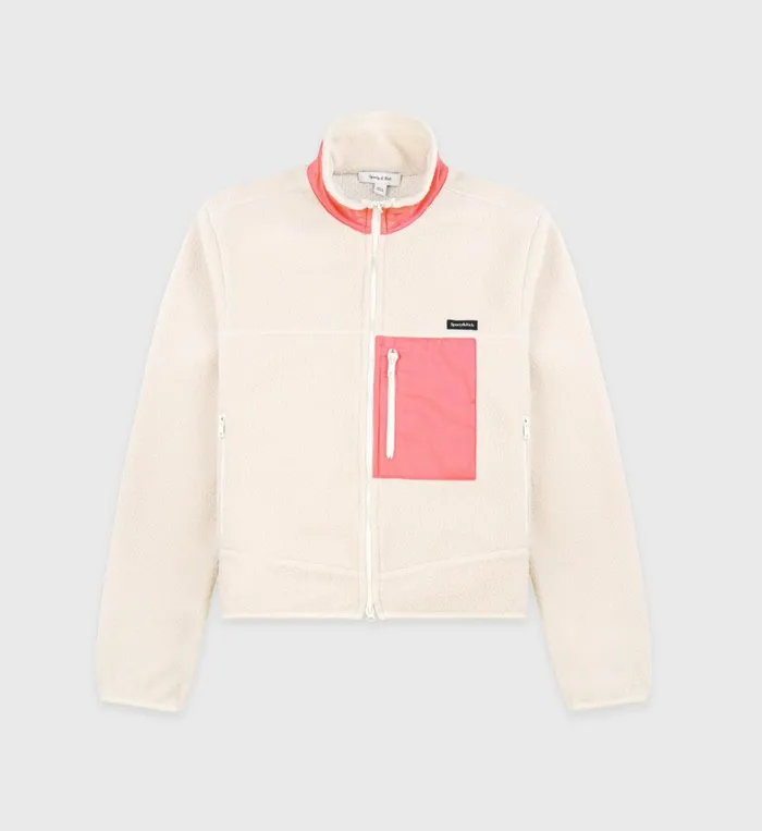 Sporty and Rich Polar Fleece And Sherpa Women Zipped Sherpa Jacket 8211 CreamDahlia