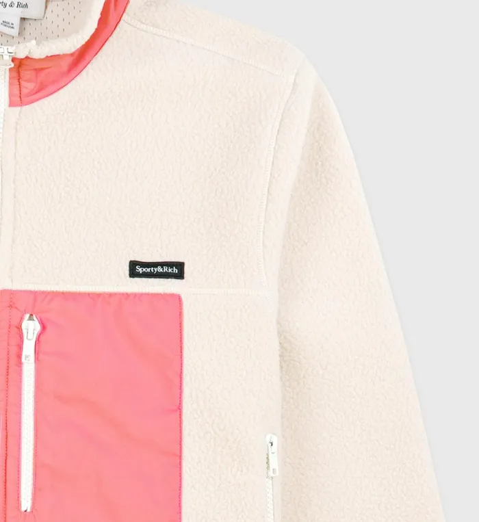Sporty and Rich Polar Fleece And Sherpa Women Zipped Sherpa Jacket 8211 CreamDahlia