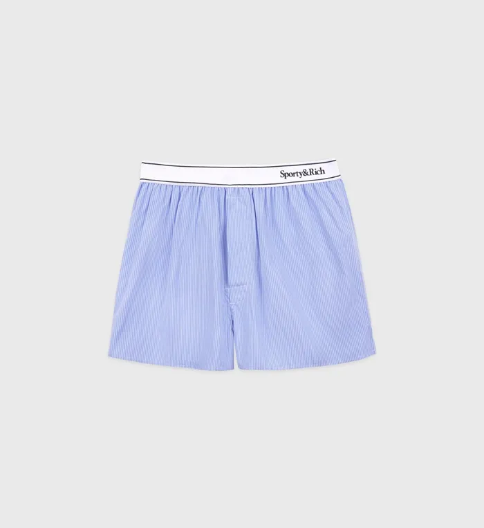 Sporty and Rich Shirting Women Serif Logo Boxer Short 8211 BlueWhite Striped