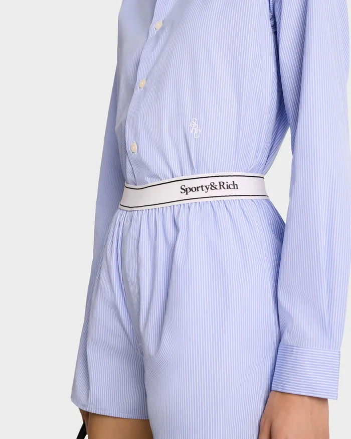 Sporty and Rich Shirting Women Serif Logo Boxer Short 8211 BlueWhite Striped