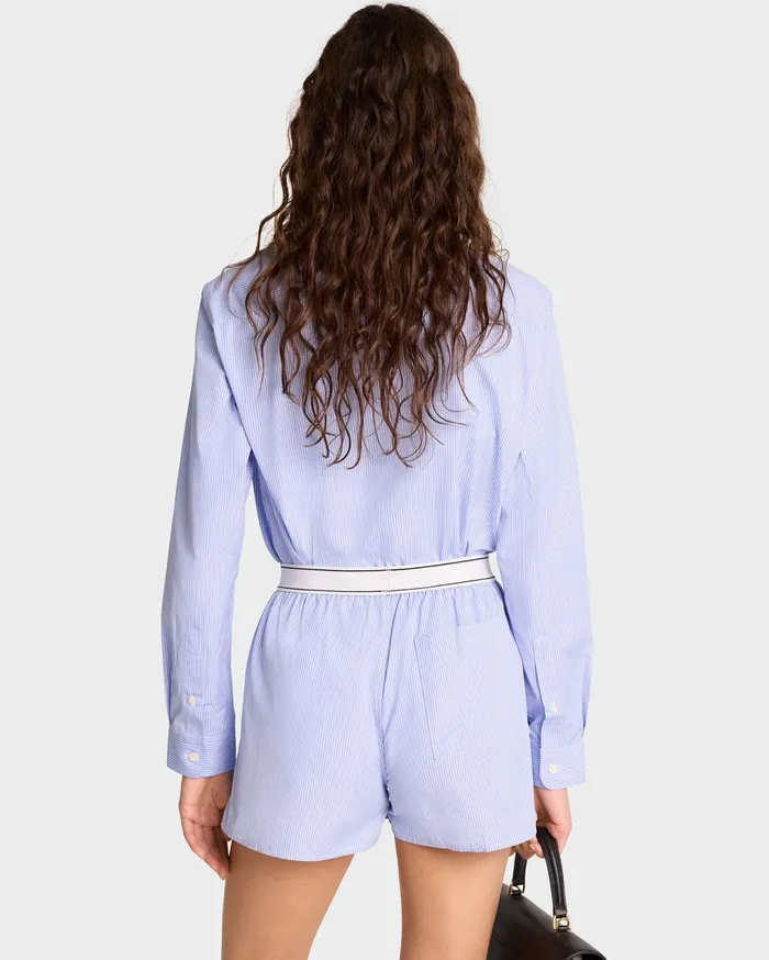 Sporty and Rich Shirting Women Serif Logo Boxer Short 8211 BlueWhite Striped