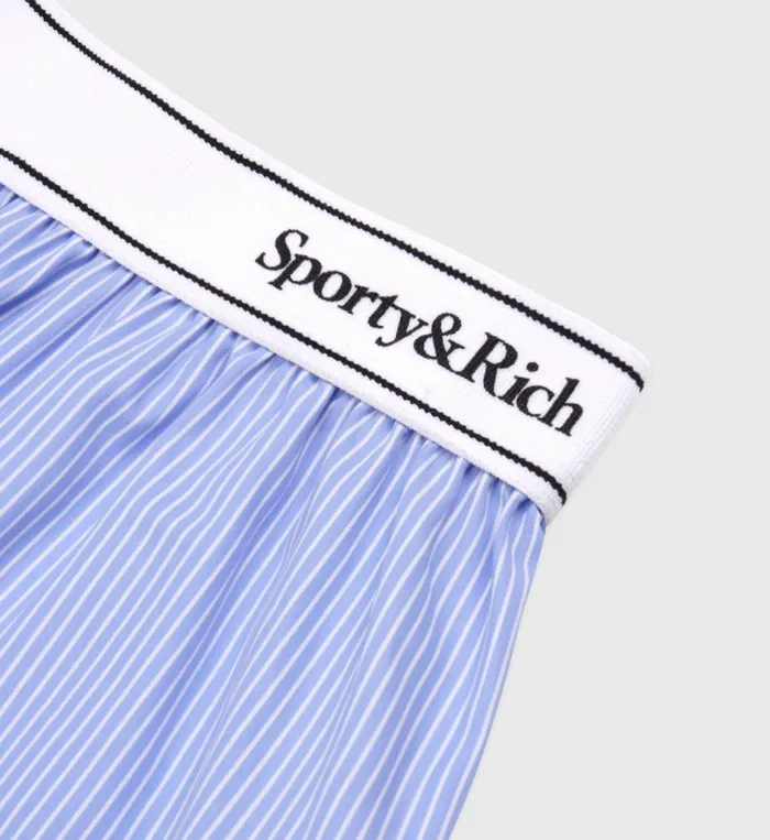 Sporty and Rich Shirting Women Serif Logo Boxer Short 8211 BlueWhite Striped