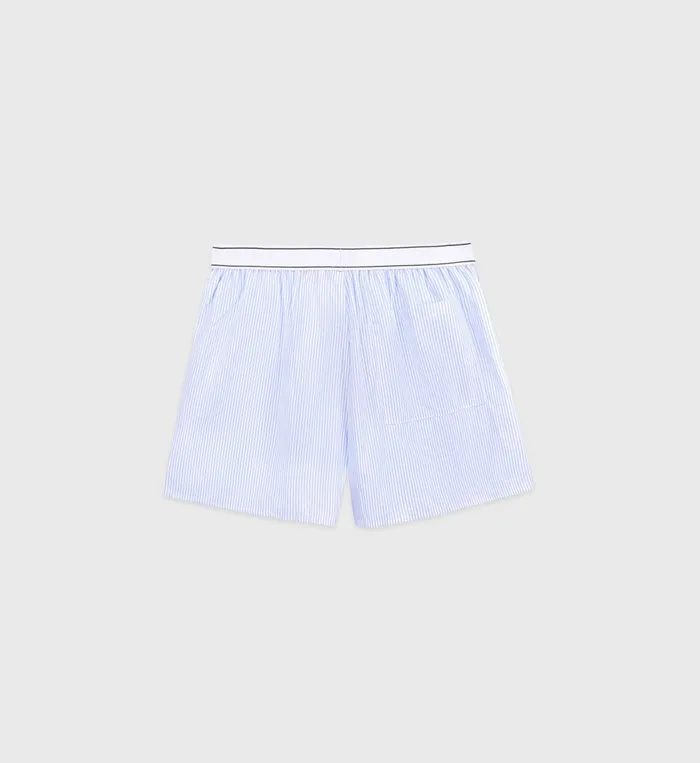 Sporty and Rich Shirting Women Serif Logo Boxer Shorts 8211 WhiteLight Blue Striped