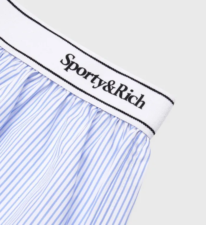 Sporty and Rich Shirting Women Serif Logo Boxer Shorts 8211 WhiteLight Blue Striped