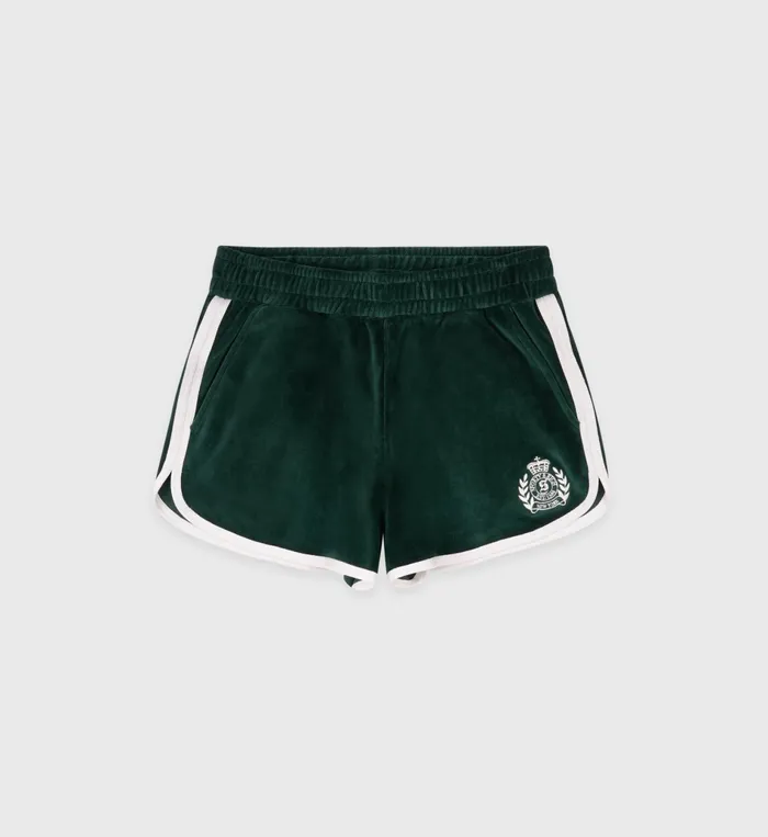 Sporty and Rich Shorts Women NY Crest Velour Short 8211 ForestCream