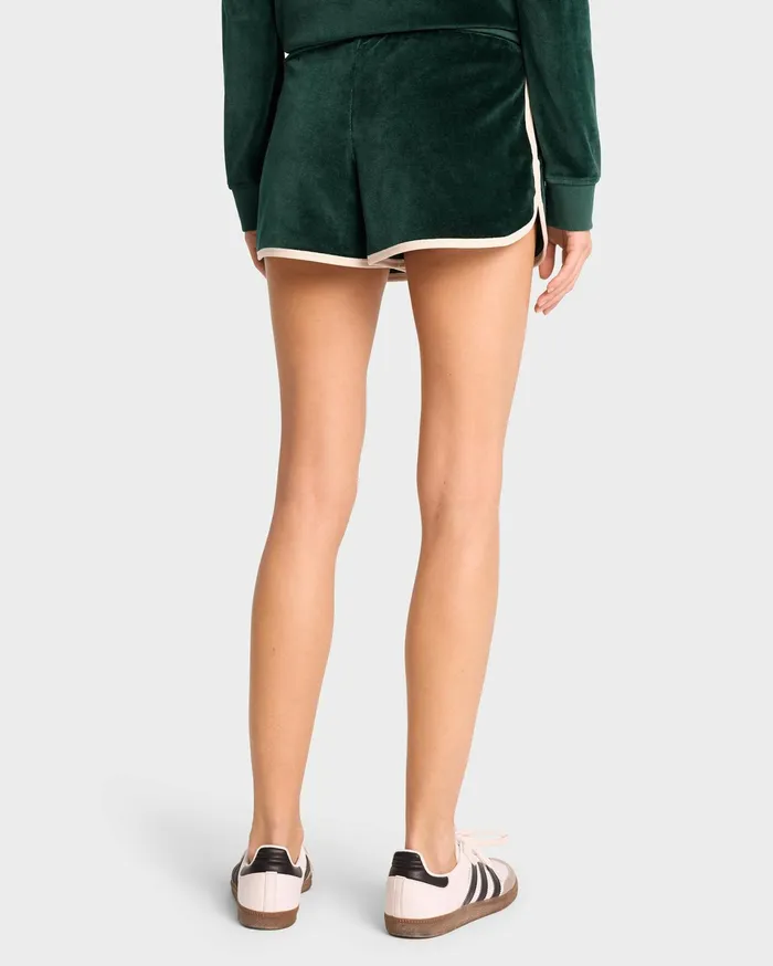 Sporty and Rich Shorts Women NY Crest Velour Short 8211 ForestCream