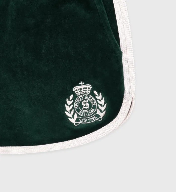 Sporty and Rich Shorts Women NY Crest Velour Short 8211 ForestCream